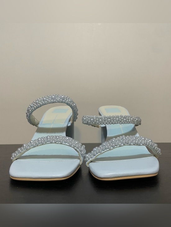 Dolce Vita Shoes - Homecoming Pearl-Embellished Light Blue Strappy Block Heels | Wms Sz 10 | NWOT